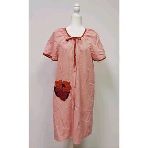 CW Classics Red Striped Lounge Dress with flower Pocket Snap Button Front Small